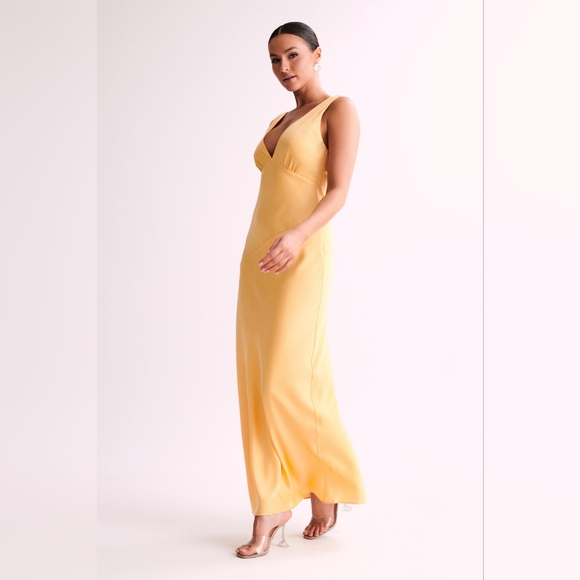 Nadia Maxi Satin Dress With Back Cowl - Lemon Size M - Picture 6 of 12